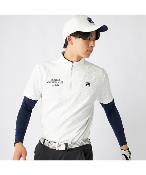 FILA GOLF(フィラゴルフ )の「FILA GOLF フィラゴルフ ゴルフウェア ワンポイント ロゴ 吸汗速乾 UVカット ハーフジップ ハイネック 半袖シャツ インナー セットアイテム(その他トップス・メンズ・ネイビー/ホワイト/ブラック・L/M/3L/LL)」の2枚目の写真