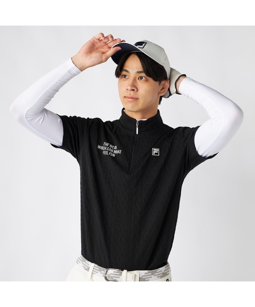 FILA GOLF(フィラゴルフ )の「FILA GOLF フィラゴルフ ゴルフウェア ワンポイント ロゴ 吸汗速乾 UVカット ハーフジップ ハイネック 半袖シャツ インナー セットアイテム(その他トップス・メンズ・ネイビー/ホワイト/ブラック・L/M/3L/LL)」の1枚目の写真