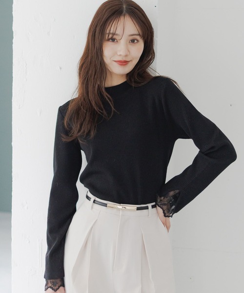 Andemiu（アンデミュウ）の「ソデレースニット603820（ニット/セーター・レディース・アイボリー/ブラック/ブルー/ブラウン/ライトグレー・FREE）」の3枚目の写真