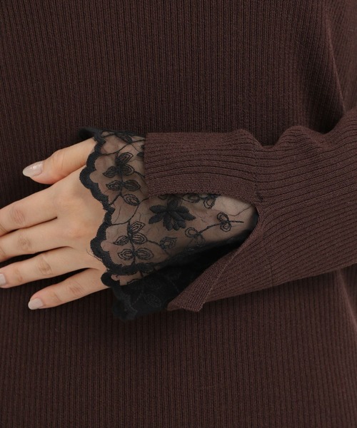 Andemiu（アンデミュウ）の「ソデレースニット603820（ニット/セーター・レディース・アイボリー/ブラック/ブルー/ブラウン/ライトグレー・FREE）」の9枚目の写真