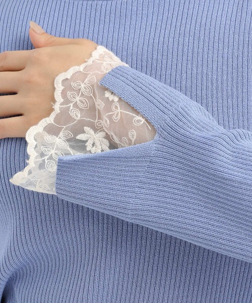 Andemiu（アンデミュウ）の「ソデレースニット603820（ニット/セーター・レディース・アイボリー/ブラック/ブルー/ブラウン/ライトグレー・FREE）」の6枚目の写真