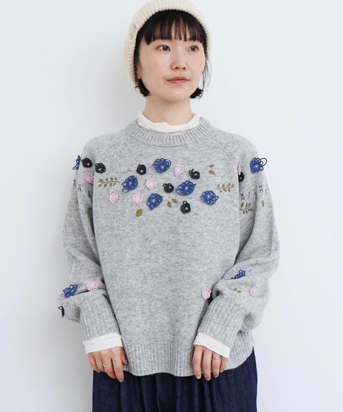 l'atelier du savon(アトリエドサボン)の「くるくるお花の 求心みたいなニットプルオーバー(ニット/セーター・レディース・レッド/チャコールグレー/グレー・FREE)」の10枚目の写真