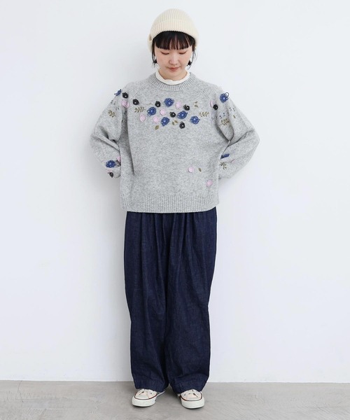 l'atelier du savon(アトリエドサボン)の「くるくるお花の 求心みたいなニットプルオーバー(ニット/セーター・レディース・レッド/チャコールグレー/グレー・FREE)」の15枚目の写真