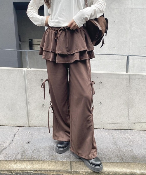 frunco（フランコ）の「スカートレイヤー風スエットパンツ（その他パンツ・レディース・ブラック/グレー/ホワイト/ブラウン・FREE）」の4枚目の写真