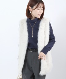 Salong hameu（サロン ハミュー）の「レイヤードで映えるフェミニンアイテム ミックスシャギー フェイクファーベスト レディース（ベスト）」