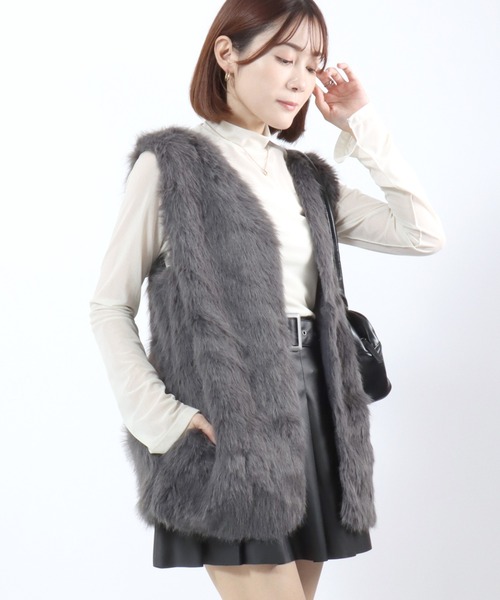 S*i様 リアル毛皮ベスト　グレー　【未使用品】 楽天市場】リアル毛皮ベストの通販