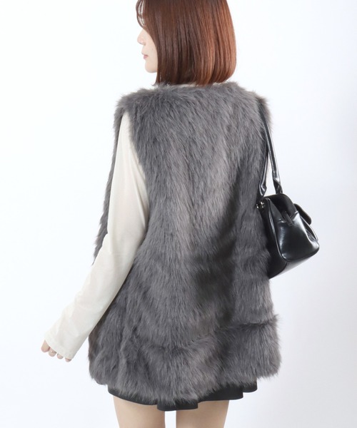 セール】ミックスシャギー フェイクファーベスト レディース（ベスト