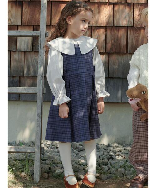 Samansa Mos2 Lagom(サマンサモスモスラーゴム)の「チェック柄ジャンバースカート(スカート・キッズ・ブラウン/ネイビー・小(S)/中(M)/大(L)/特(XL))」の3枚目の写真