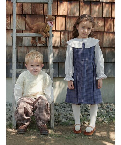 Samansa Mos2 Lagom(サマンサモスモスラーゴム)の「チェック柄ジャンバースカート(スカート・キッズ・ブラウン/ネイビー・小(S)/中(M)/大(L)/特(XL))」の4枚目の写真