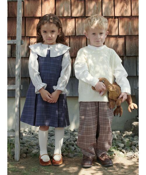 Samansa Mos2 Lagom(サマンサモスモスラーゴム)の「チェック柄ジャンバースカート(スカート・キッズ・ブラウン/ネイビー・小(S)/中(M)/大(L)/特(XL))」の5枚目の写真