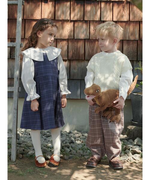 Samansa Mos2 Lagom(サマンサモスモスラーゴム)の「チェック柄ジャンバースカート(スカート・キッズ・ブラウン/ネイビー・小(S)/中(M)/大(L)/特(XL))」の6枚目の写真