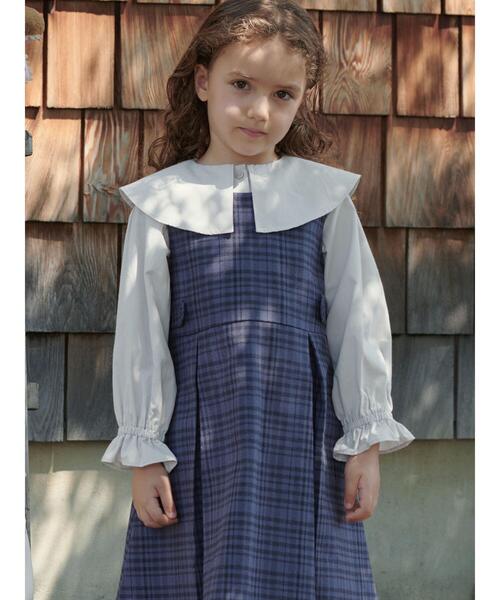 Samansa Mos2 Lagom(サマンサモスモスラーゴム)の「チェック柄ジャンバースカート(スカート・キッズ・ブラウン/ネイビー・小(S)/中(M)/大(L)/特(XL))」の7枚目の写真