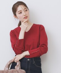 index | ゴールドボタンVネックニット【洗濯機OK】《6col》(ニット/セーター)