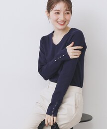 index | ゴールドボタンVネックニット【洗濯機OK】《6col》(ニット/セーター)