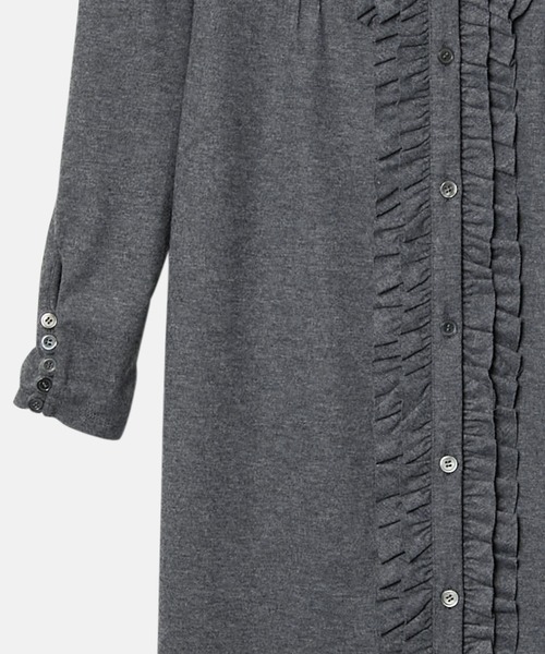 LE CIEL BLEU フリル ロングシャツワンピース グレー LE CIEL BLEU（ルシェルブルー）の「ジャージードレスwフリルド