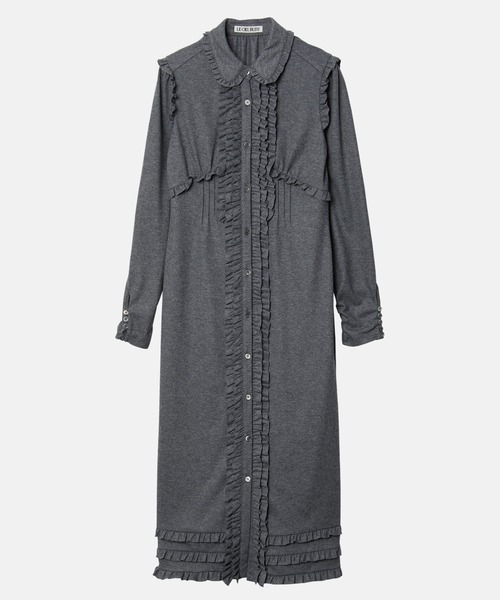 LE CIEL BLEU フリル ロングシャツワンピース グレー LE CIEL BLEU（ルシェルブルー）の「ジャージードレスwフリルド