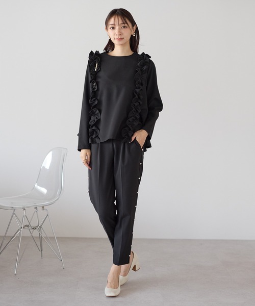 Neige（ネージュ）の「サイドパールテーパードパンツ（スラックス・レディース・ネイビー/ブラック・ONESIZE）」の11枚目の写真