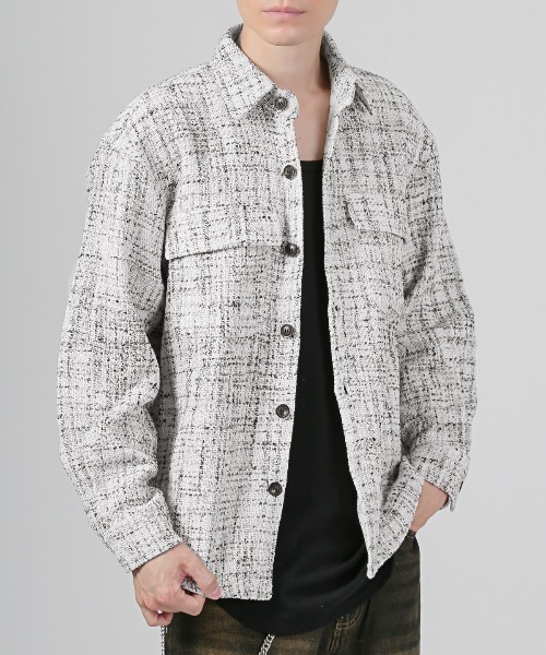 LUXSTYLE（ラグスタイル）の「ツイードシャツジャケット（その他アウター・メンズ・ホワイト/ブラック・L/M）」の2枚目の写真