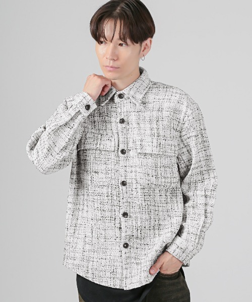 LUXSTYLE（ラグスタイル）の「ツイードシャツジャケット（その他アウター・メンズ・ホワイト/ブラック・L/M）」の3枚目の写真
