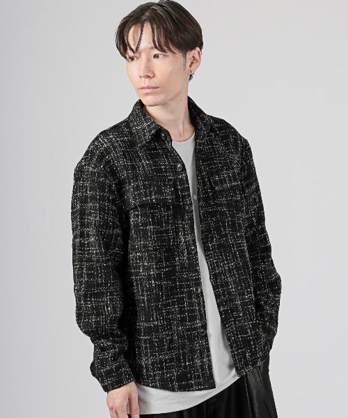 LUXSTYLE（ラグスタイル）の「ツイードシャツジャケット（その他アウター・メンズ・ホワイト/ブラック・L/M）」の5枚目の写真