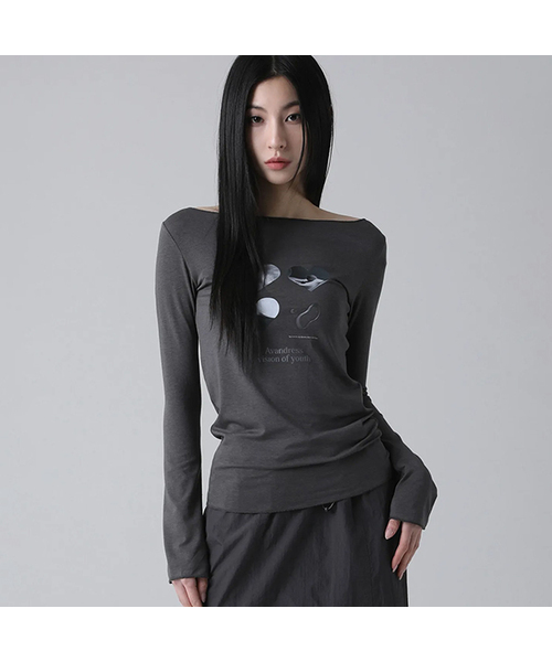 AVANDRESS(アバンドレス )の「Natalie Long Sleeve - 6COL(Tシャツ/カットソー・レディース・カーキ/チャコール/モカ/PINK/ホワイト・FREE)」の2枚目の写真