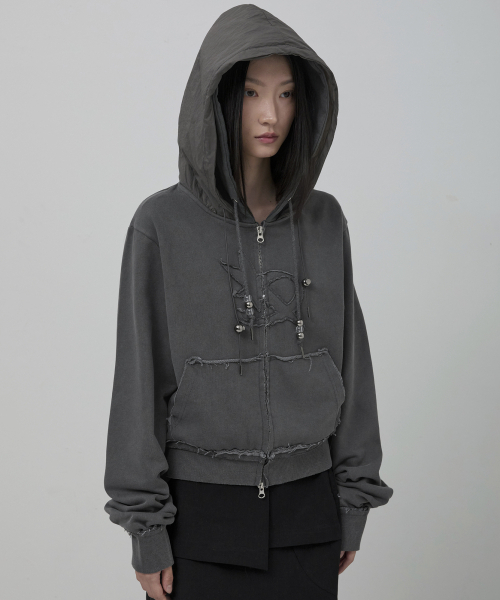 セール】Layered Zip Hoodie (FL-150_Charcoal)（パーカー）｜FLAREUP