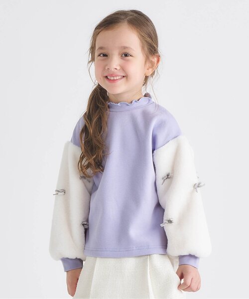 apres les cours(アプレレクール)の「【WEB限定】裏シャギーファーリボントレーナー_ジュニア対応(スウェット・キッズ・ラベンダー/ミント/アイボリー/グレー・80/90/100/110/120/130/140)」の4枚目の写真