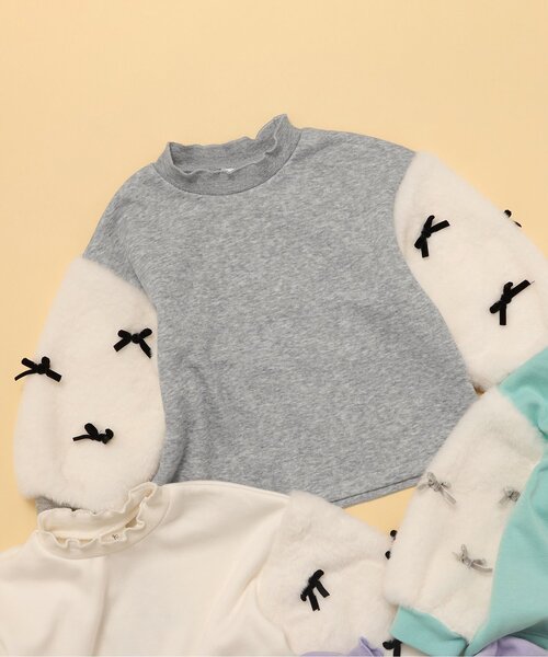 apres les cours(アプレレクール)の「【WEB限定】裏シャギーファーリボントレーナー_ジュニア対応(スウェット・キッズ・ラベンダー/ミント/アイボリー/グレー・80/90/100/110/120/130/140)」の2枚目の写真