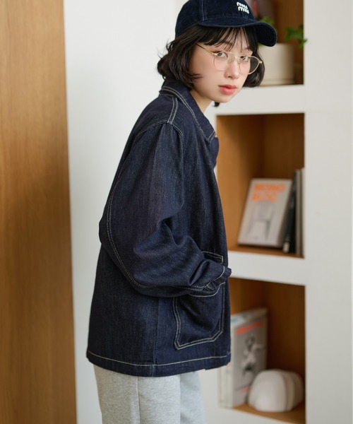LAULEN(ローレン)の「stitch double pocket denim jacket /ステッチダブルポケットデニムジャケット(デニムジャケット・レディース・ネイビー・FREE)」の10枚目の写真