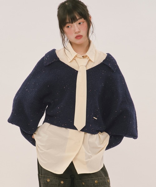 loin nuit（ロワンニュイ）の「sequin volume sleeve knit / スパンコールボリュームスリーブニット（ニット/セーター・レディース・アイボリー/チャコールグレー/ネイビー/テラコッタ・FREE）」の4枚目の写真