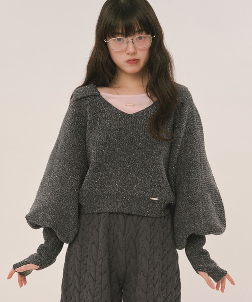 loin nuit（ロワンニュイ）の「sequin volume sleeve knit