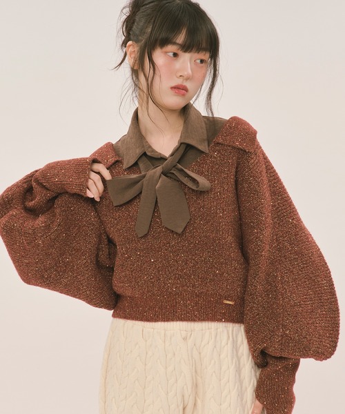 loin nuit（ロワンニュイ）の「sequin volume sleeve knit / スパンコールボリュームスリーブニット（ニット/セーター・レディース・アイボリー/チャコールグレー/ネイビー/テラコッタ・FREE）」の3枚目の写真