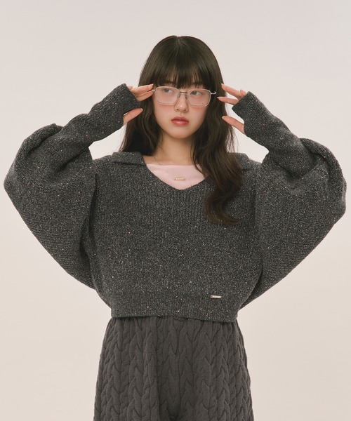 loin nuit（ロワンニュイ）の「sequin volume sleeve knit / スパンコールボリュームスリーブニット（ニット/セーター・レディース・アイボリー/チャコールグレー/ネイビー/テラコッタ・FREE）」の12枚目の写真