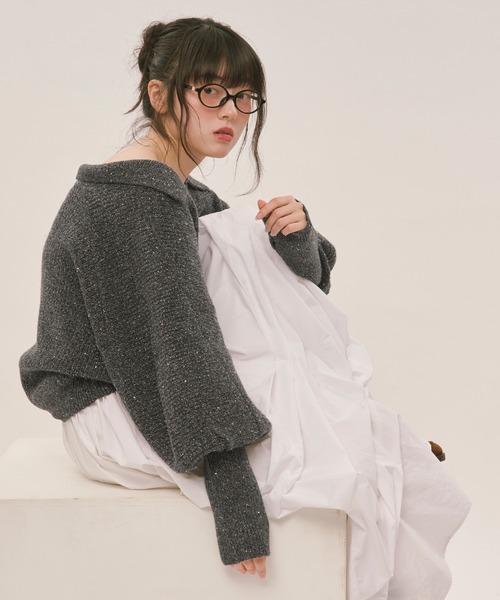 loin nuit（ロワンニュイ）の「sequin volume sleeve knit / スパンコールボリュームスリーブニット（ニット/セーター・レディース・アイボリー/チャコールグレー/ネイビー/テラコッタ・FREE）」の21枚目の写真
