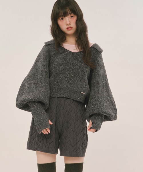 loin nuit（ロワンニュイ）の「sequin volume sleeve knit / スパンコールボリュームスリーブニット（ニット/セーター・レディース・アイボリー/チャコールグレー/ネイビー/テラコッタ・FREE）」の9枚目の写真