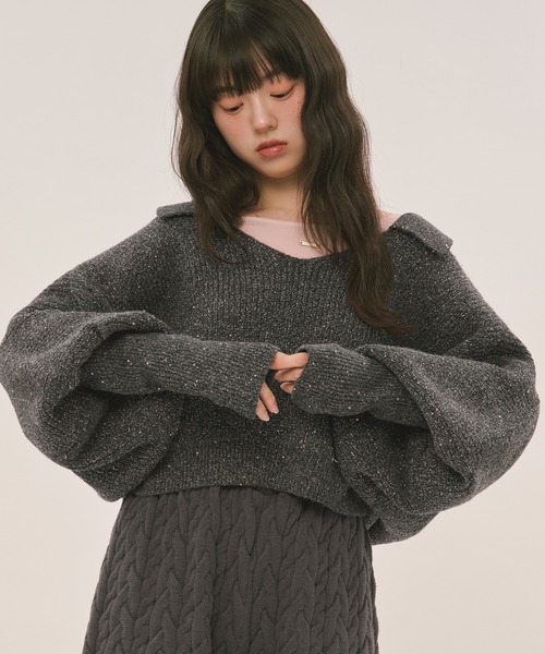loin nuit（ロワンニュイ）の「sequin volume sleeve knit / スパンコールボリュームスリーブニット（ニット/セーター・レディース・アイボリー/チャコールグレー/ネイビー/テラコッタ・FREE）」の11枚目の写真