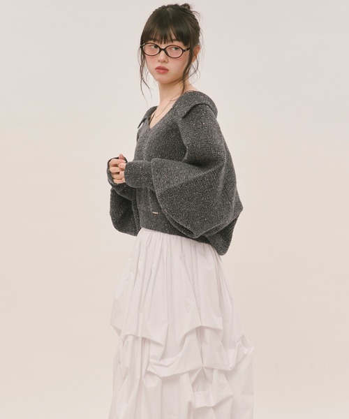loin nuit（ロワンニュイ）の「sequin volume sleeve knit / スパンコールボリュームスリーブニット（ニット/セーター・レディース・アイボリー/チャコールグレー/ネイビー/テラコッタ・FREE）」の20枚目の写真