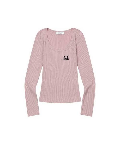 MUCENT（ムセント）の「エラ ユーネックリブ長袖Tシャツ (6カラー)（Tシャツ/カットソー・レディース・Beige/PINK/ブラック/グレー/ブラウン/アイボリー・FREE）」の6枚目の写真