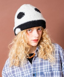 an meets zakka（アンミツザッカ）の「an meets zakka 大粒ドット柄折り返し反転カラーアルパカニット帽（ニットキャップ/ビーニー）」