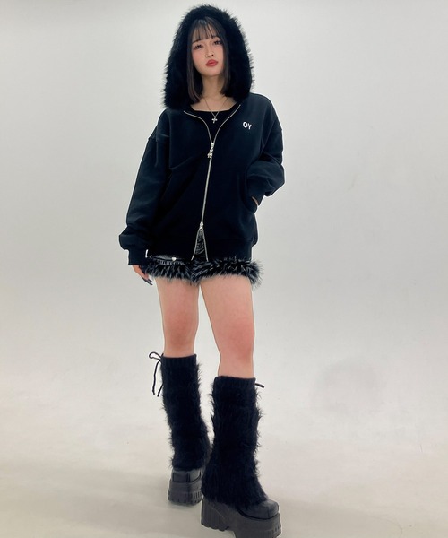 OY(オーワイ)の「『OY/オーワイ』DOLLY FAUX FUR HOODIE ZIP UP/ドリー ファーフードパーカー(パーカー・レディース・ブラック・M/L)」の3枚目の写真