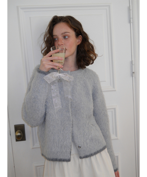 ETMON（エトモン）の「Hairy Yarn Knit Cardigan, Greyish Blue（カーディガン/ボレロ・レディース・その他・F）」の4枚目の写真