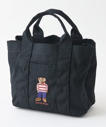 【TEDDY BEAR】【人気テディベア刺繍】キャンバス ミニトートバッグ 仕切り付 レトロ可愛い ランチトート ミニバッグ