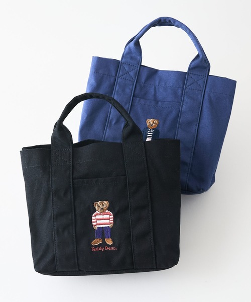 JEANS MATE(ジーンズメイト)の「【TEDDY BEAR】【人気テディベア刺繍】キャンバス ミニトートバッグ 仕切り付 レトロ可愛い ランチトート ミニバッグ(トートバッグ・レディース・ブラック/ネイビー・FREE)」の3枚目の写真