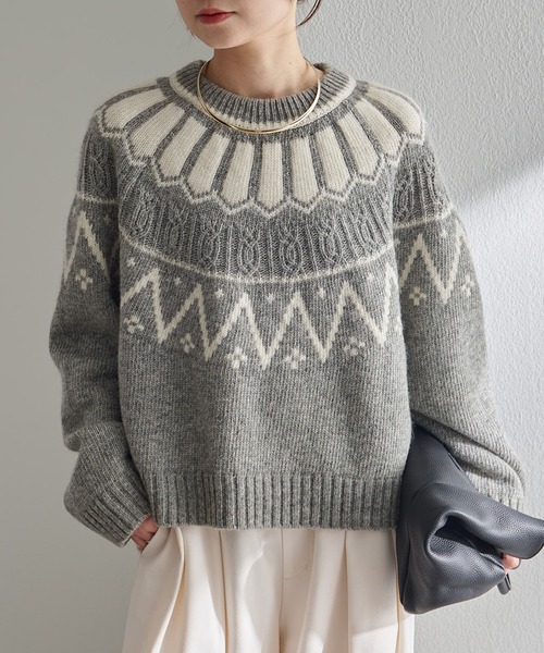 PUAL CE CIN(ピュアルセシン)の「シェットランドウール求心ニットプルオーバー(ニット/セーター・レディース・ブラック/グレー・FREE)」の1枚目の写真