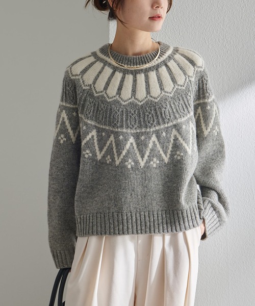 PUAL CE CIN(ピュアルセシン)の「シェットランドウール求心ニットプルオーバー(ニット/セーター・レディース・ブラック/グレー・FREE)」の3枚目の写真