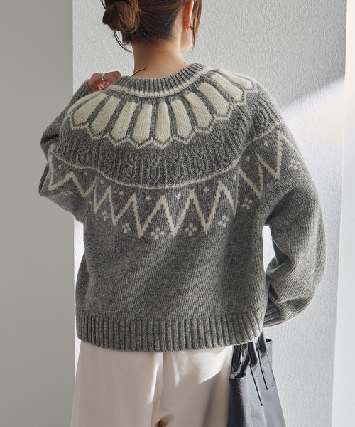 PUAL CE CIN(ピュアルセシン)の「シェットランドウール求心ニットプルオーバー(ニット/セーター・レディース・ブラック/グレー・FREE)」の5枚目の写真