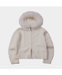 PLACE STUDIO（プレイススタジオ）の「ケーブルニットフードファートリミング2WAYフルジップセミクロップカーディガン_2COLOR（カーディガン/ボレロ・レディース）」