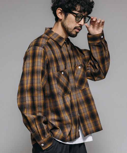 RED KAP（レッドキャップ）の「RED KAP/レッドキャップ 別注 フランネル クロップド ロングスリーブ ワークチェックシャツ（シャツ/ブラウス・メンズ・ブラウン/ブラック/マスタード・LARGE/MEDIUM）」の3枚目の写真