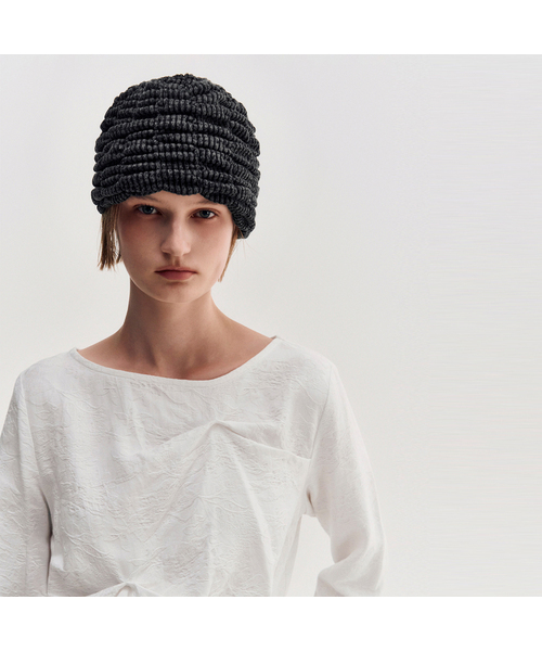 Melange Ruched Beanie _ BLACK