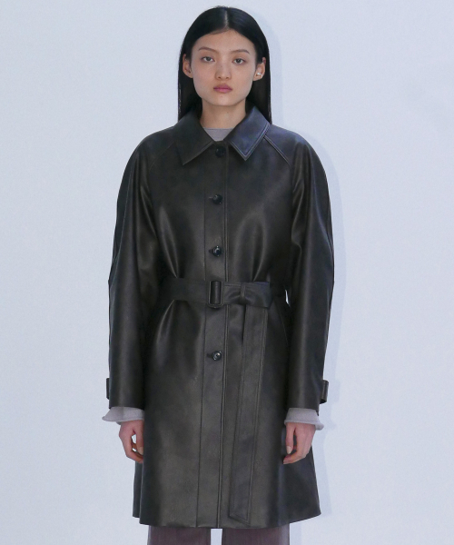 EN OR(エンオール)の「OVERFIT SINGLE LEATHER COAT - BROWN(ライダースジャケット・レディース・その他・FREE)」の1枚目の写真